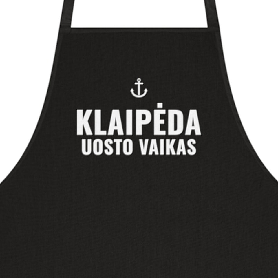 Prijuostė „Klaipėda“ – juoda, spaudos stambus planas