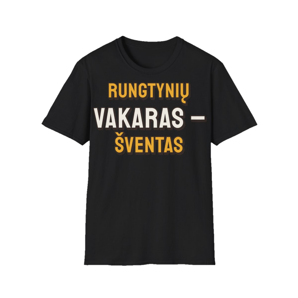 Marškinėliai „Rungtynių vakaras – šventas“ – juoda