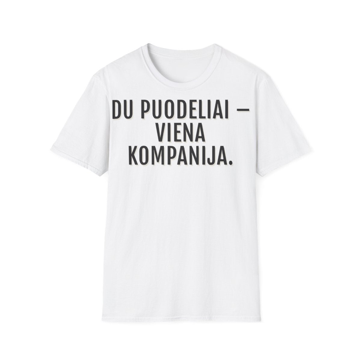Marškinėliai „Du puodeliai – viena kompanija.“ – balta