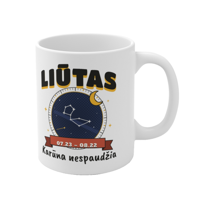 Puodelis „Liūtas: Karūna nespaudžia“ – vaizdas iš dešinės