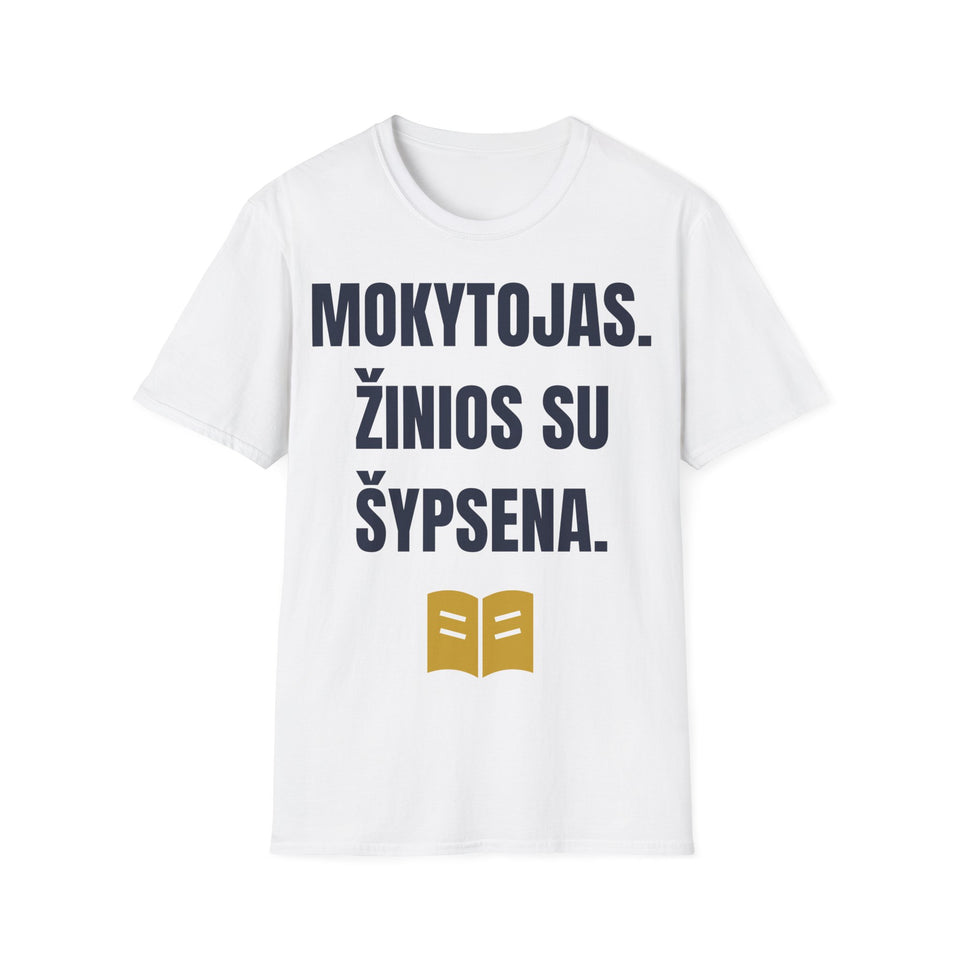 Mokytojas. Žinios su šypsena. — Marškinėliai, spauda priekyje