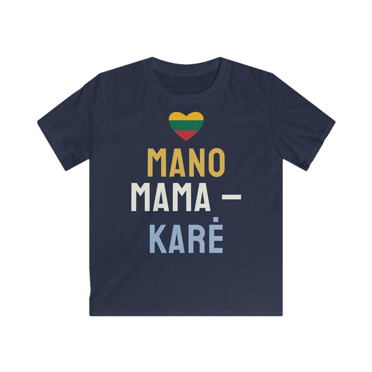 Vaikiški marškinėliai „Mano mama – karė“ – tamsiai mėlyna