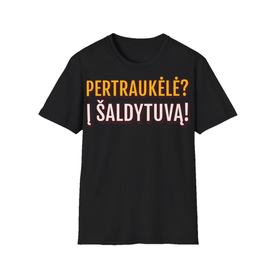 Marškinėliai „Pertraukėlė? Į šaldytuvą!“ – juoda