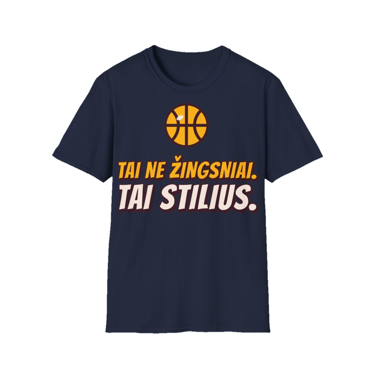 Marškinėliai „Tai ne žingsniai. Tai stilius.“ – tamsiai mėlyna