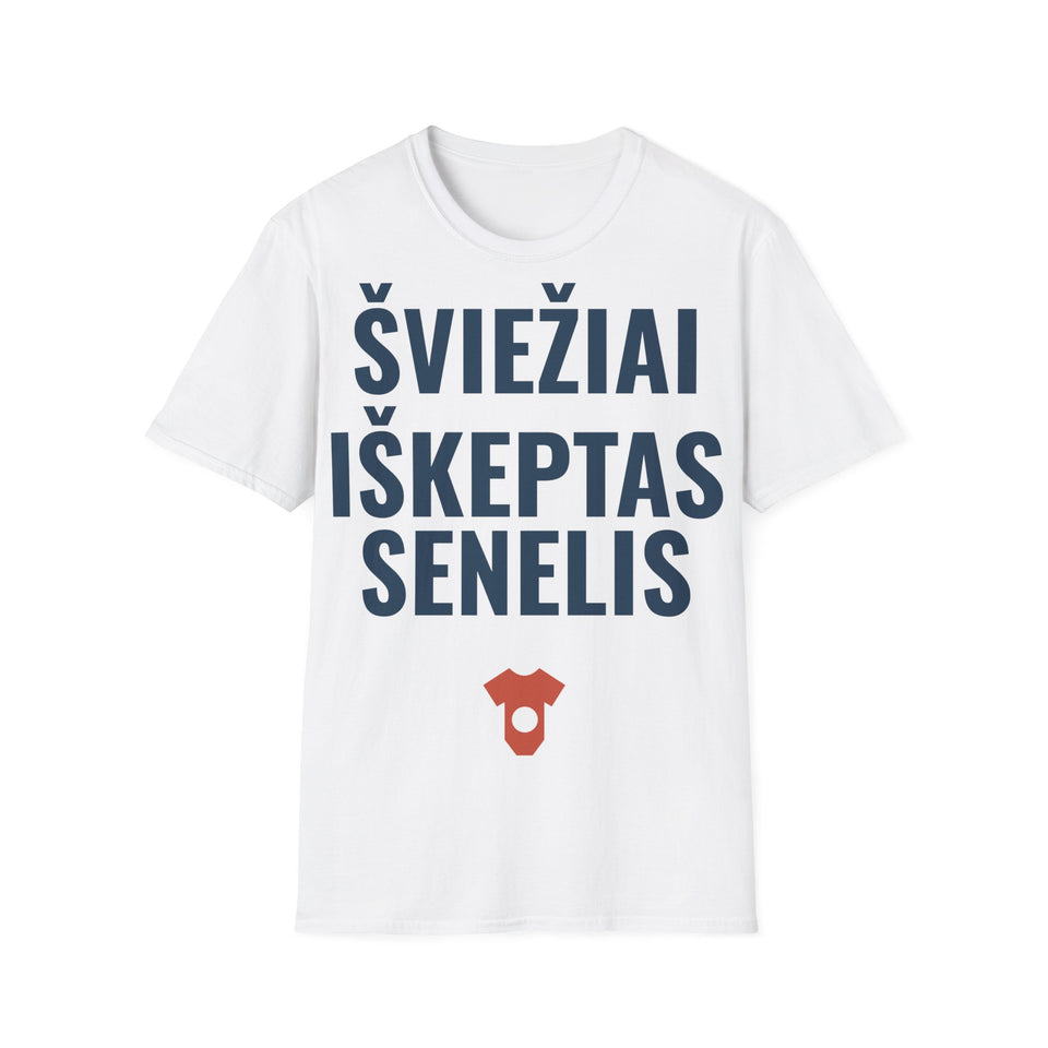 Šviežiai iškeptas senelis — Marškinėliai, spaudos pusė