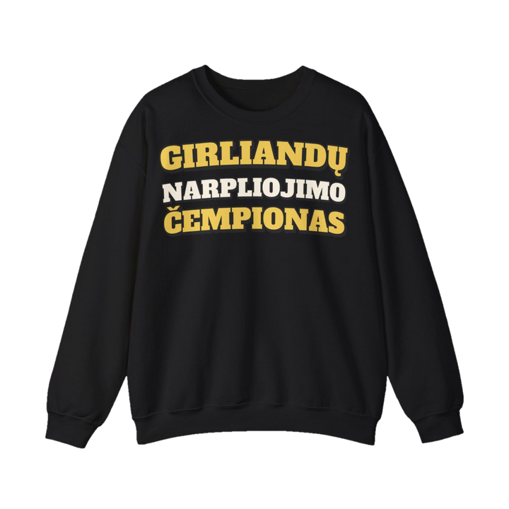 Džemperis „Girliandų narpliojimo čempionas“ – juoda