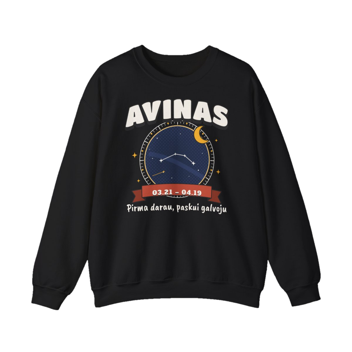 Džemperis „Avinas: Pirma darau, paskui galvoju“ – juoda