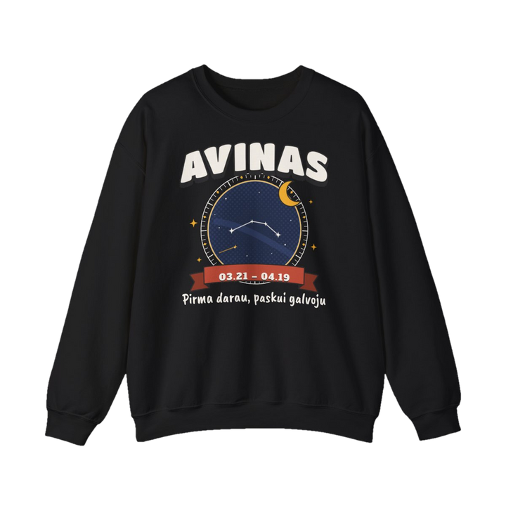Džemperis „Avinas: Pirma darau, paskui galvoju“ – juoda