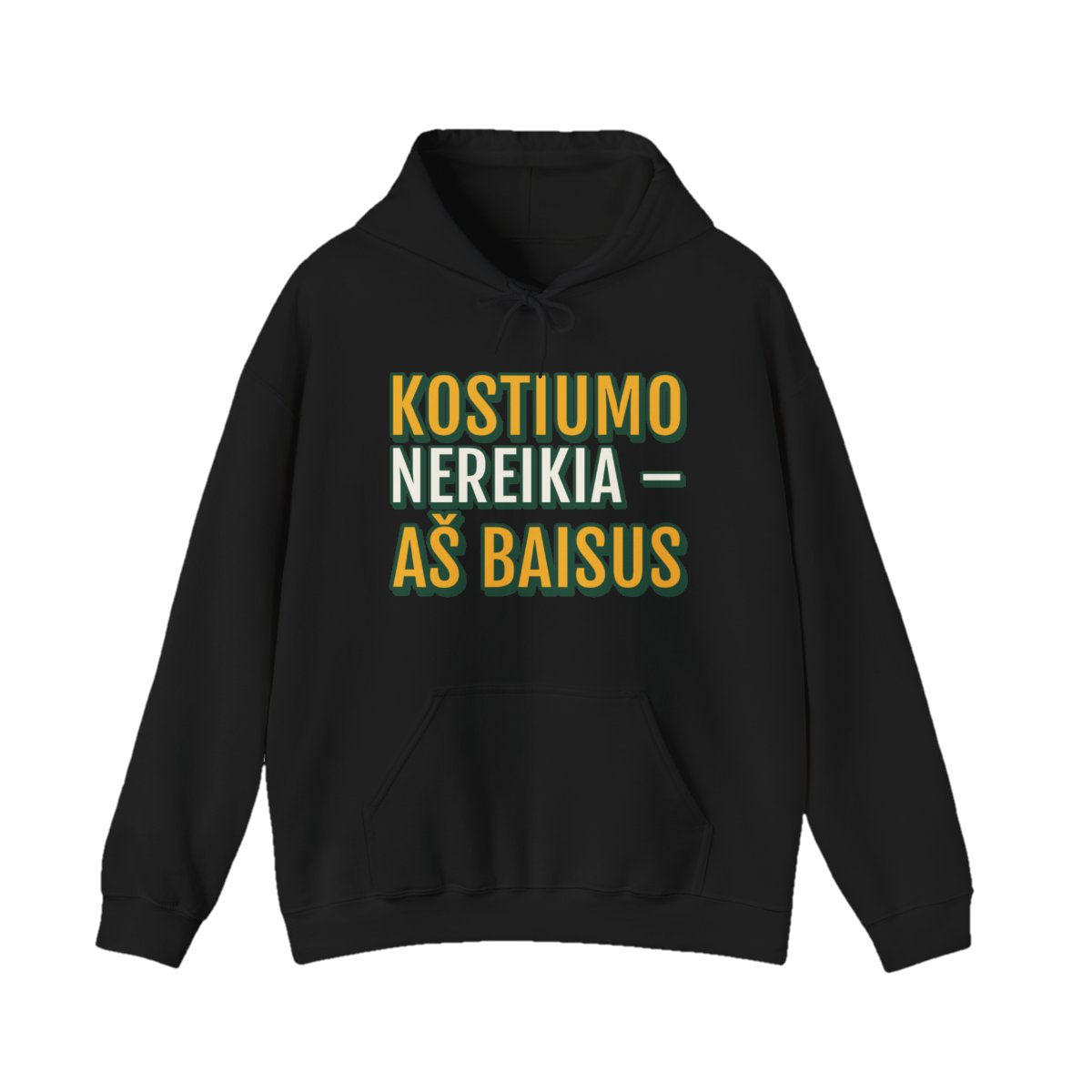 Džemperis su gobtuvu „Kostiumo nereikia – aš baisus“ – juoda