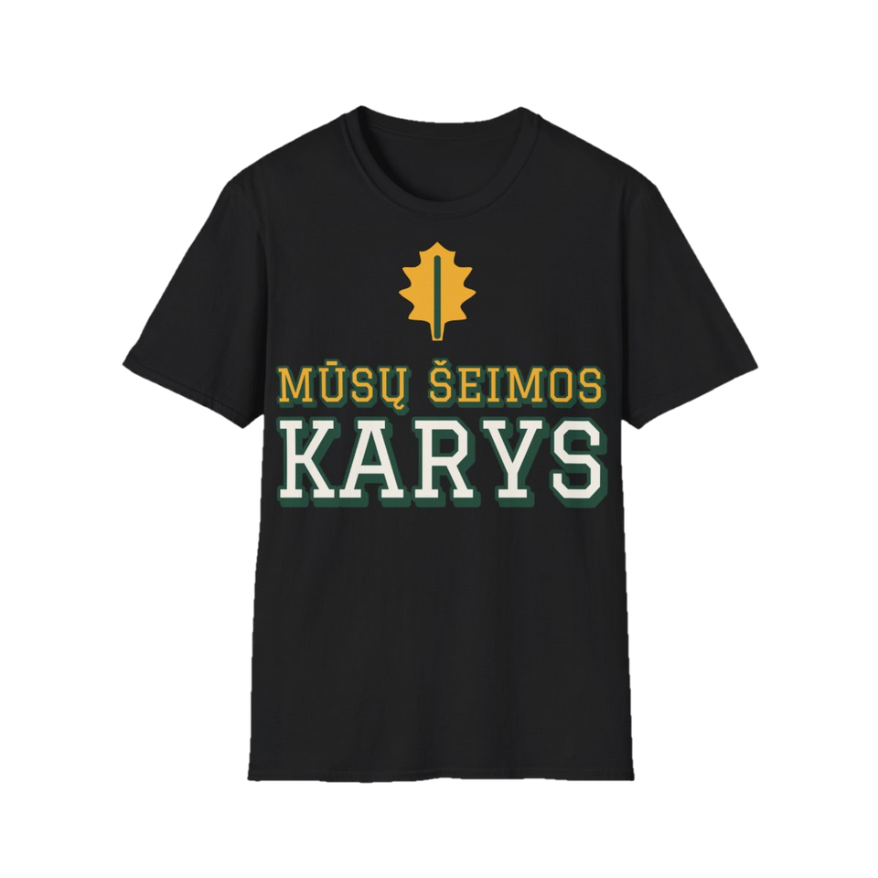 Marškinėliai „Mūsų šeimos karys“ – juoda