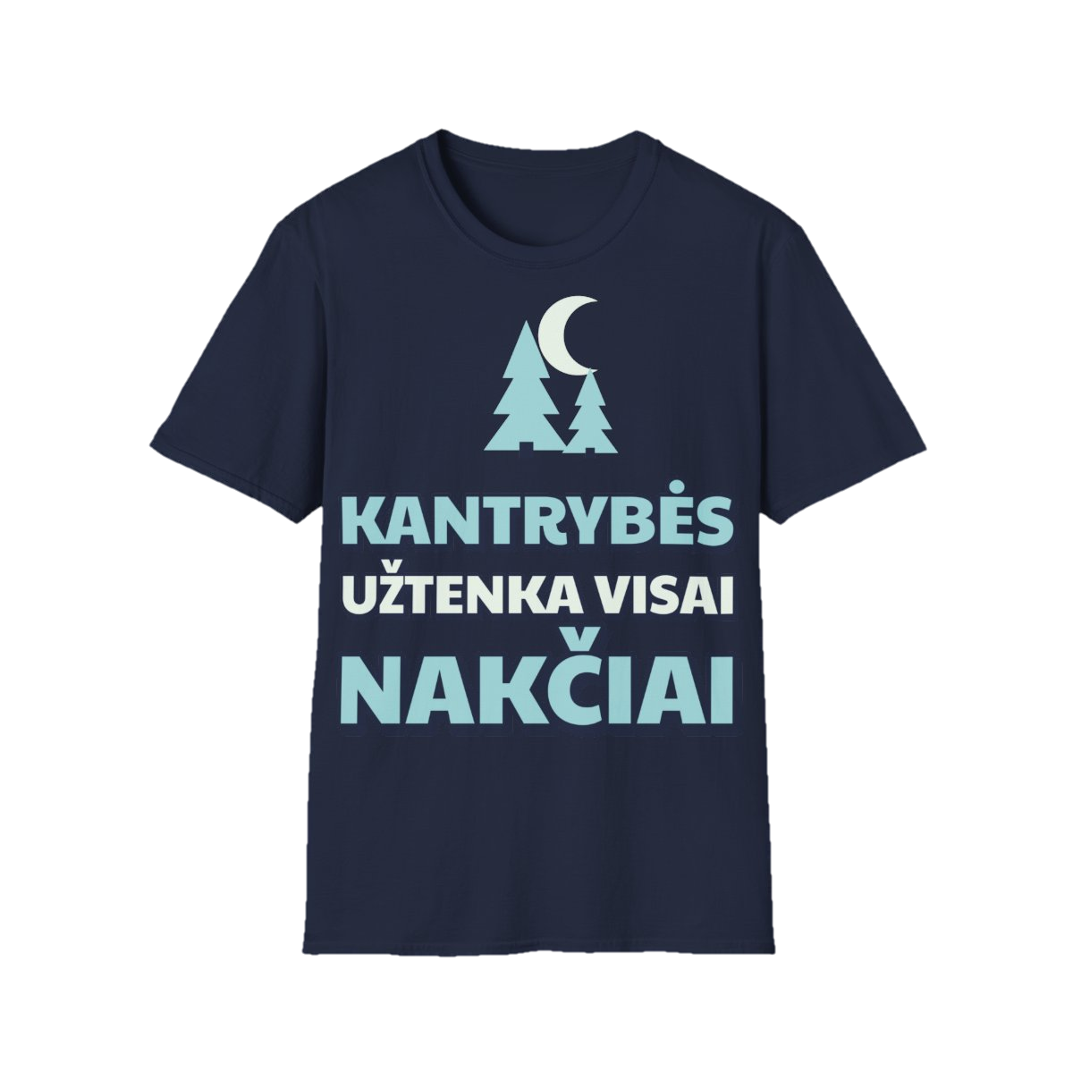 Marškinėliai „Kantrybės užtenka visai nakčiai“ – tamsiai mėlyna