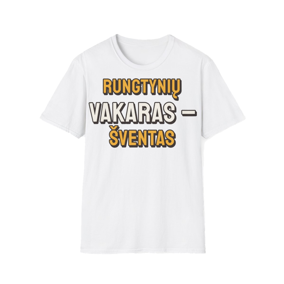 Marškinėliai „Rungtynių vakaras – šventas“ – balta