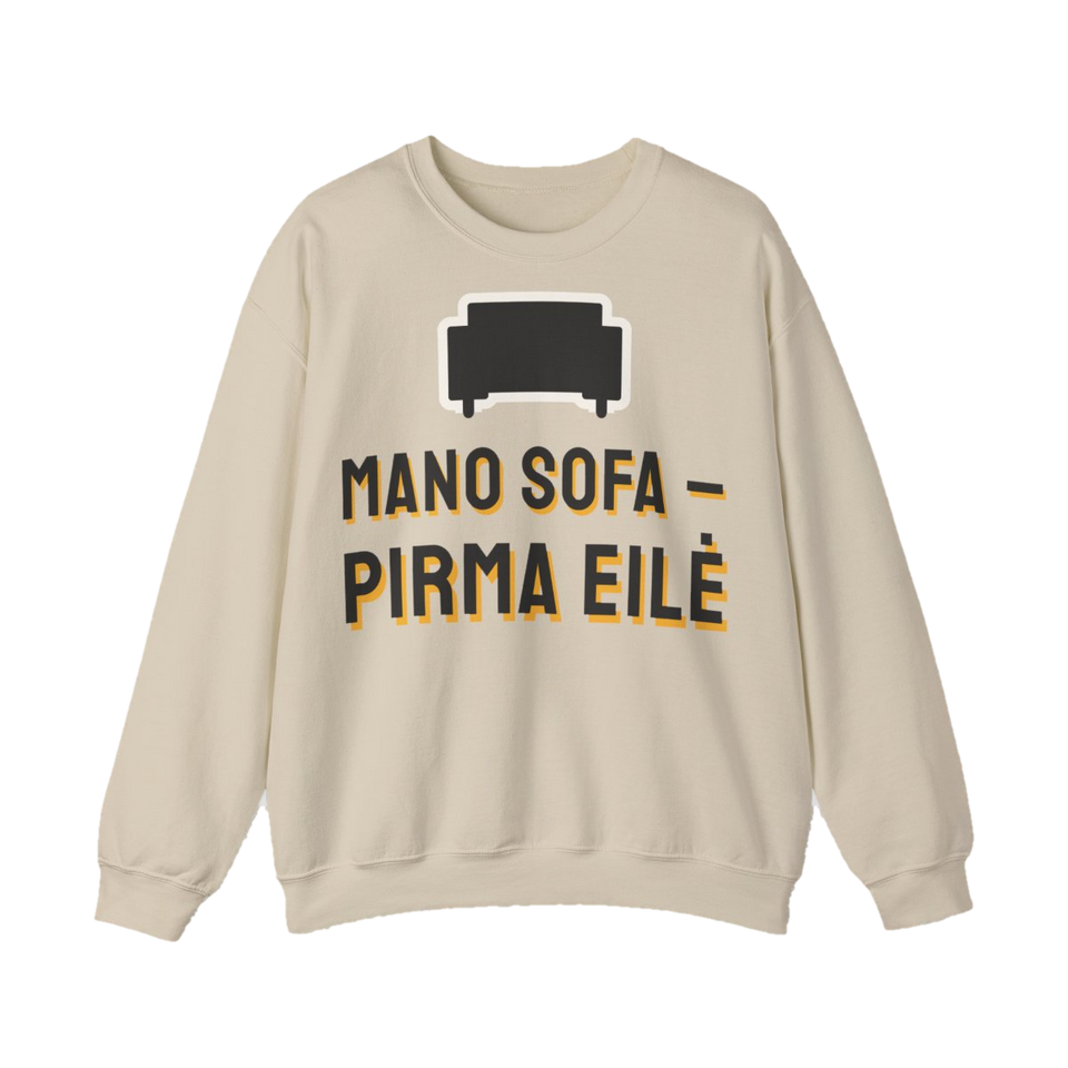 Džemperis „Mano sofa – pirma eilė“ – smėlinė