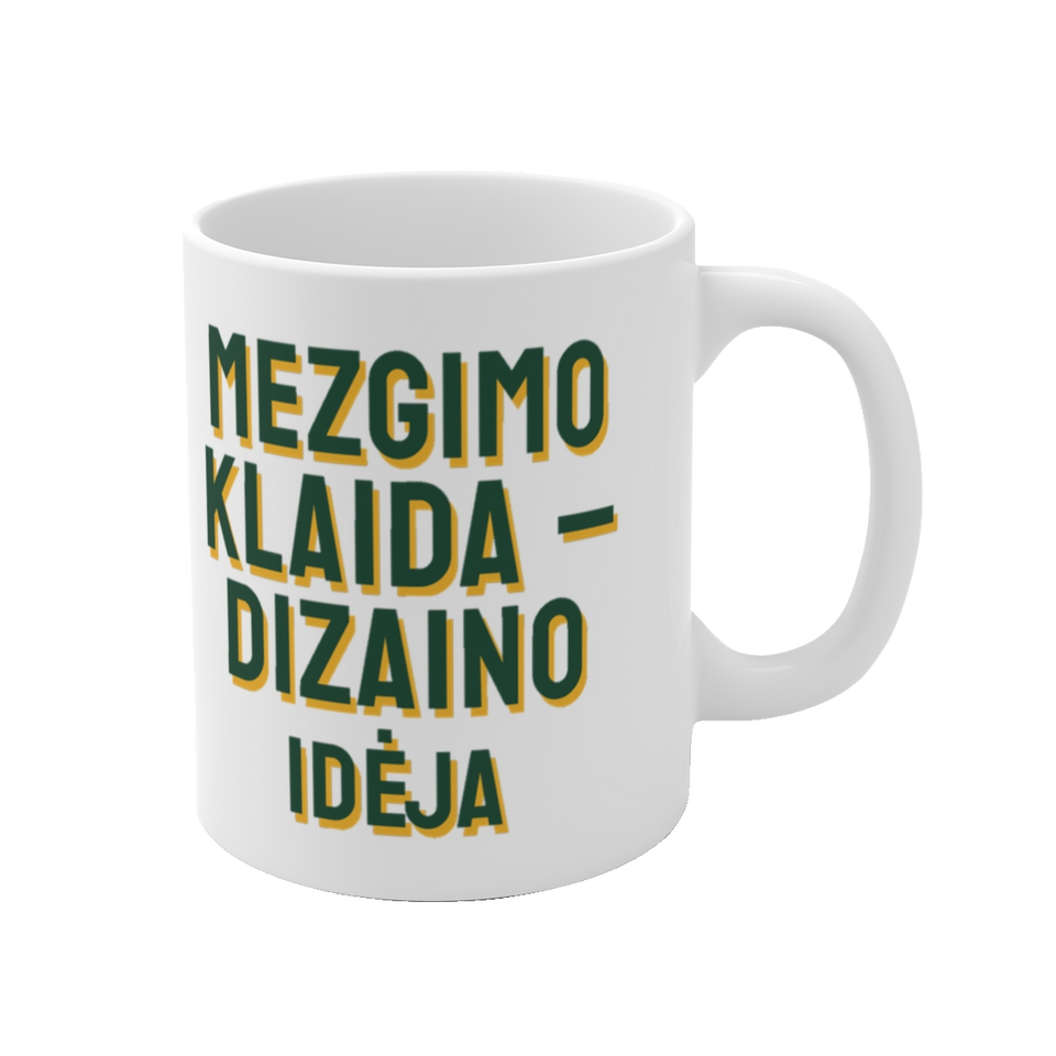 Puodelis „Mezgimo klaida – dizaino idėja“ – vaizdas 1