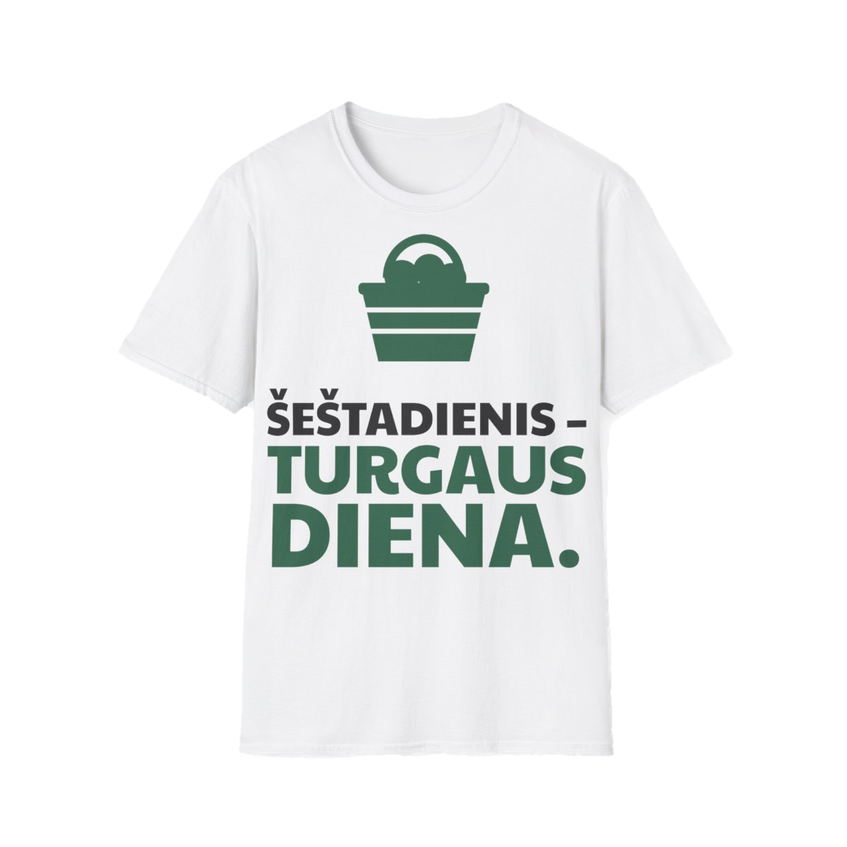 Marškinėliai „Šeštadienis – turgaus diena“ – balta
