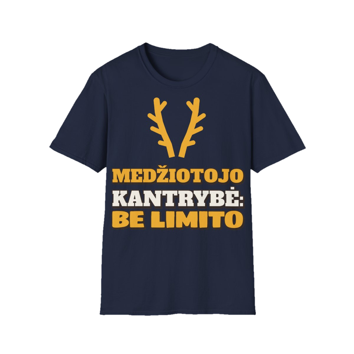 Marškinėliai „Medžiotojo kantrybė: be limito“ – tamsiai mėlyna