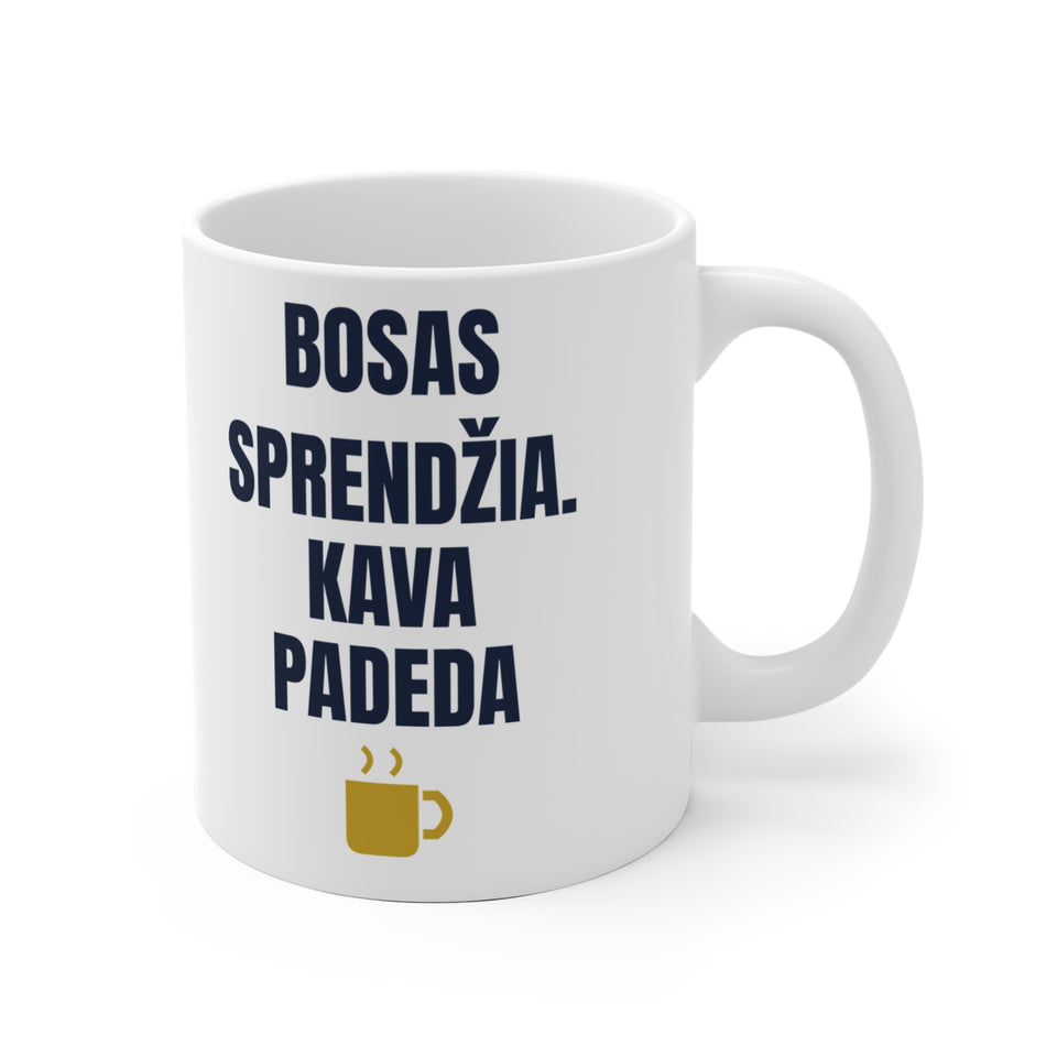 Bosas sprendžia. Kava padeda — Puodelis, spaudos pusė