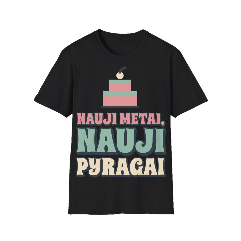 Marškinėliai „Nauji metai, nauji pyragai“ – juoda