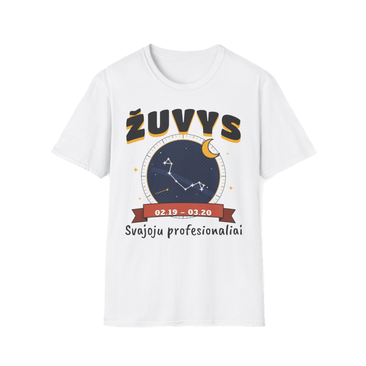 Marškinėliai „Žuvys: Svajoju profesionaliai“ – balta