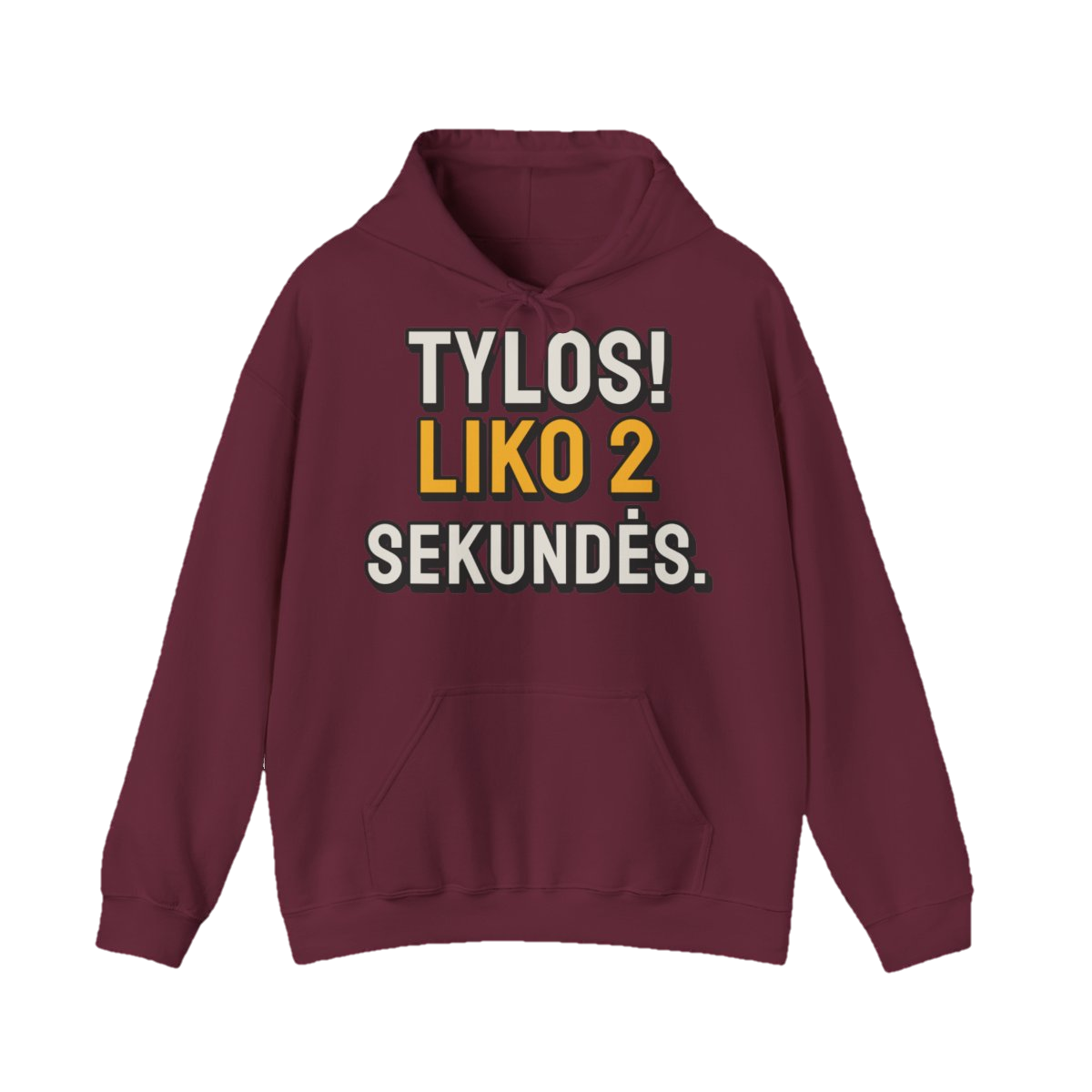 Džemperis su gobtuvu „Tylos! Liko 2 sekundės.“ – bordo