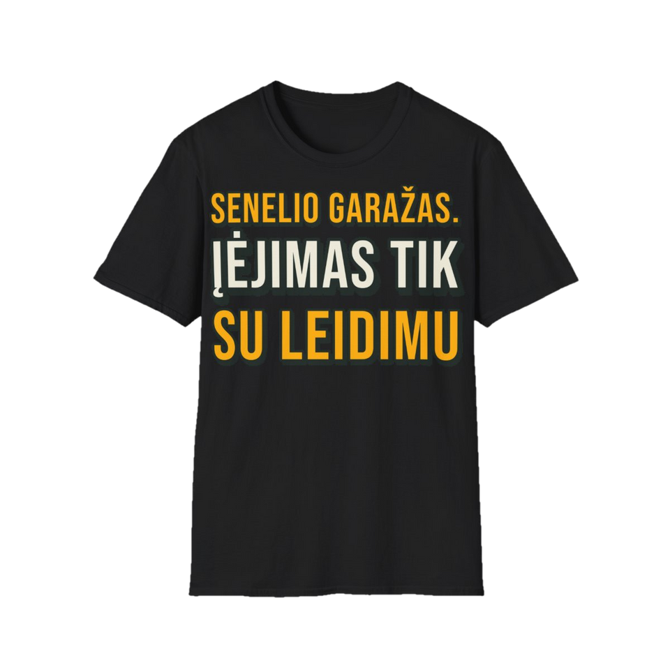 Marškinėliai „Senelio garažas. Įėjimas tik su leidimu“ – juoda