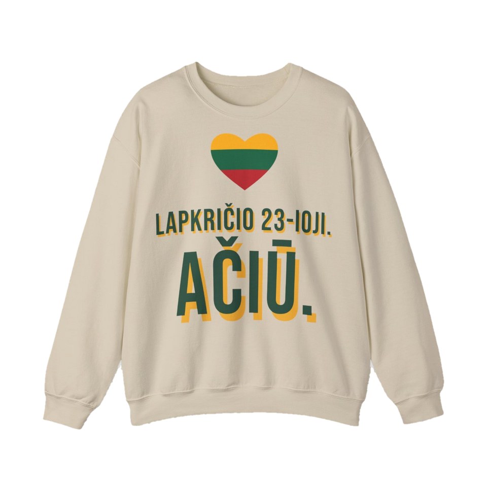 Džemperis „Lapkričio 23-ioji. Ačiū.“ – smėlinė