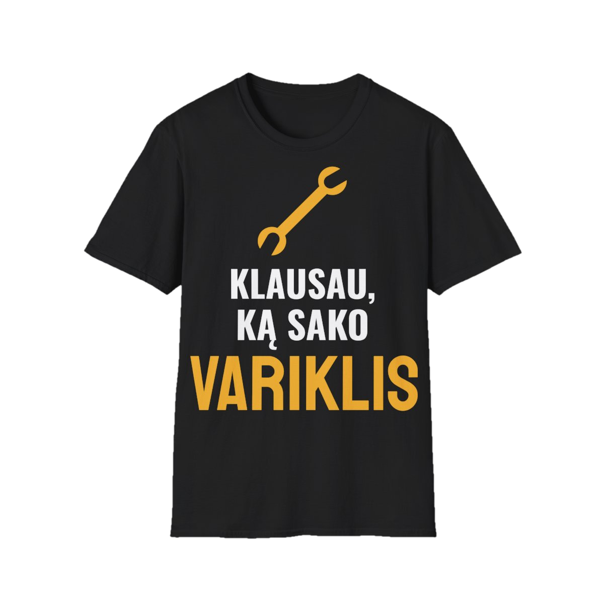 Marškinėliai „Klausau, ką sako variklis“ – juoda