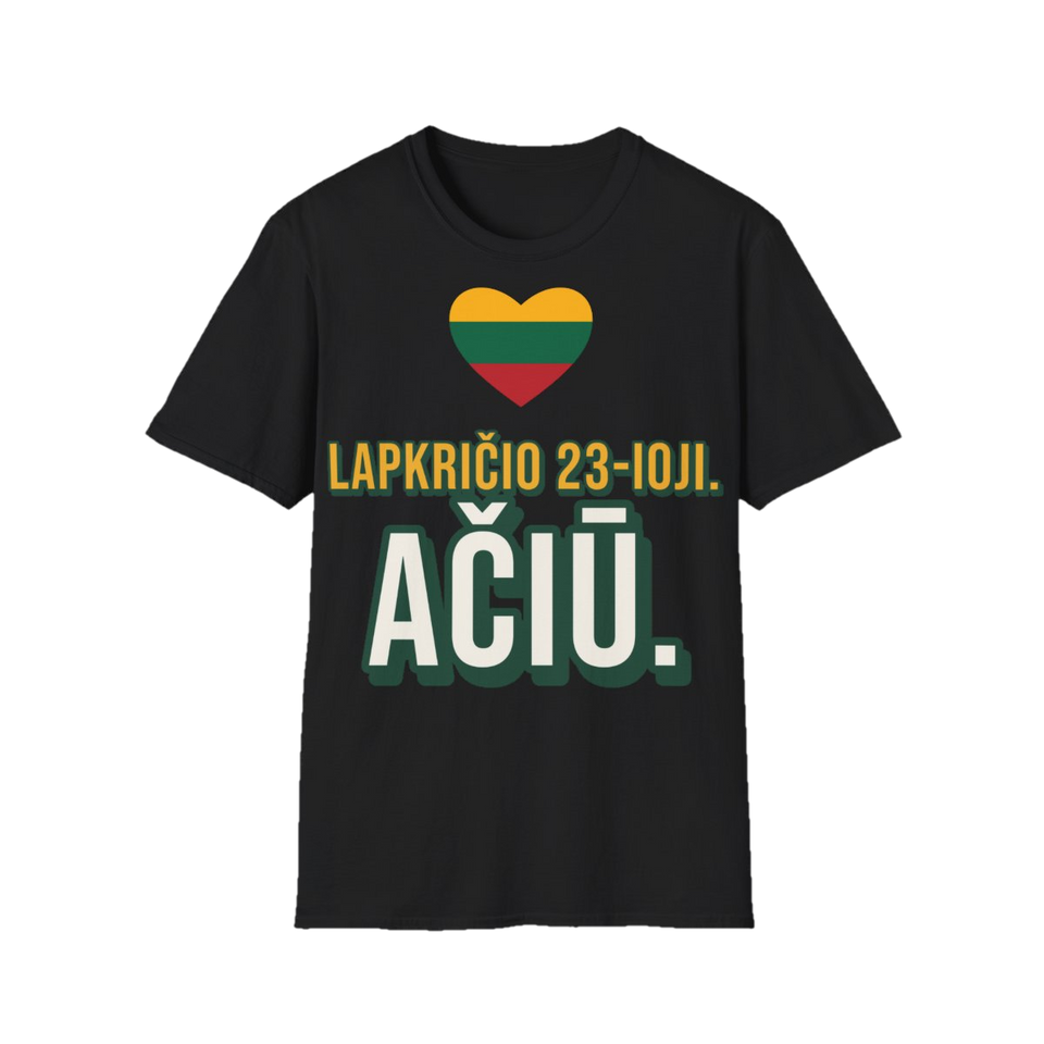 Marškinėliai „Lapkričio 23-ioji. Ačiū.“ – juoda