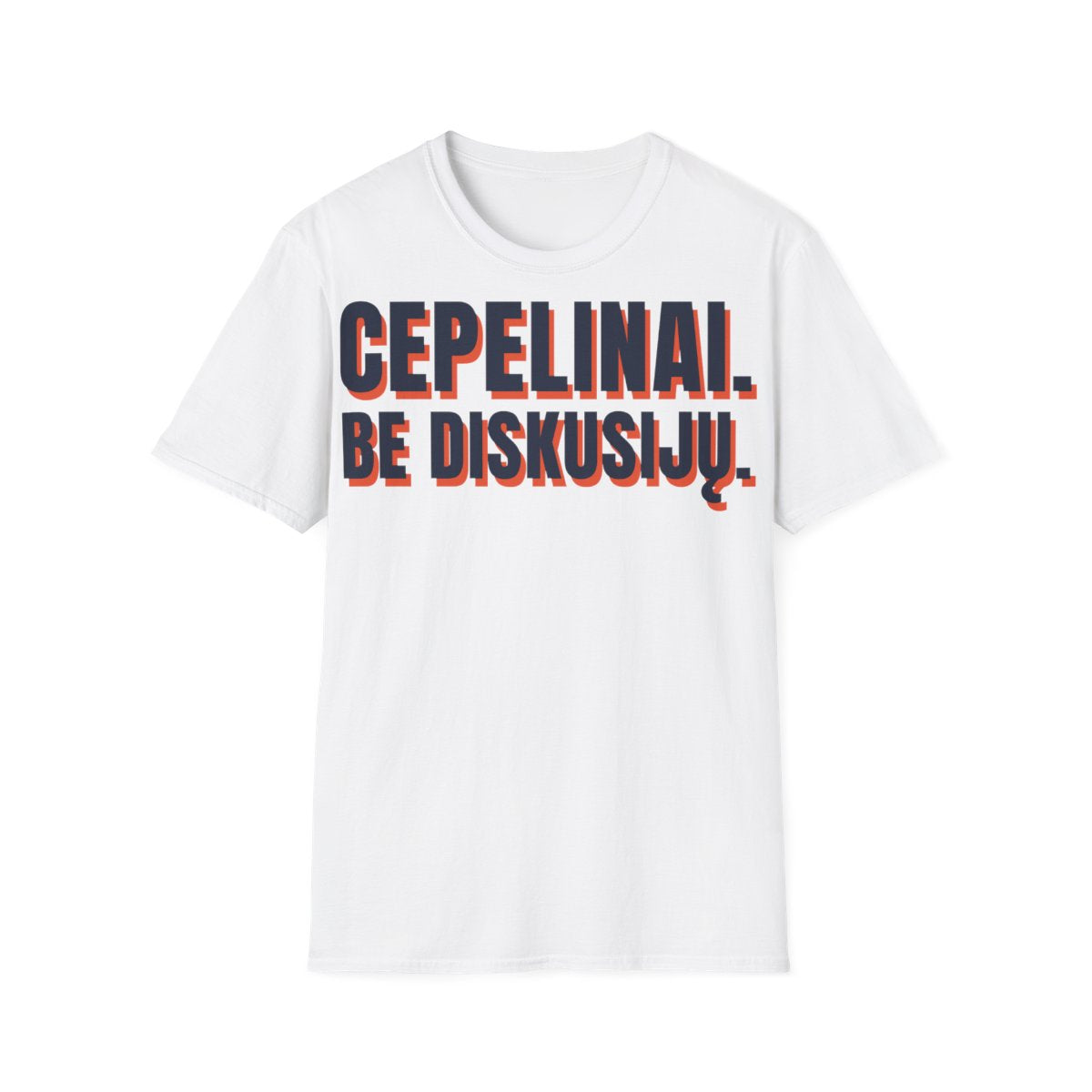 Marškinėliai „Cepelinai. Be diskusijų.“ – balta