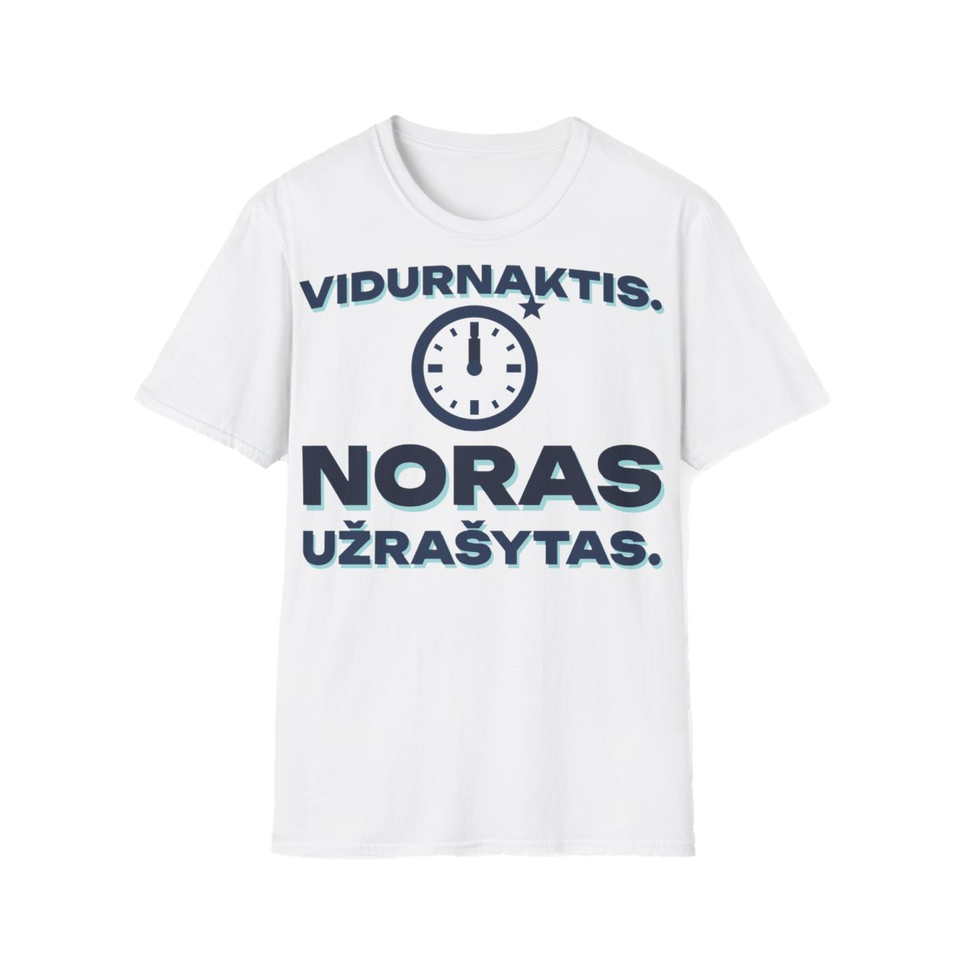 Marškinėliai „Vidurnaktis. Noras užrašytas.“ – balta