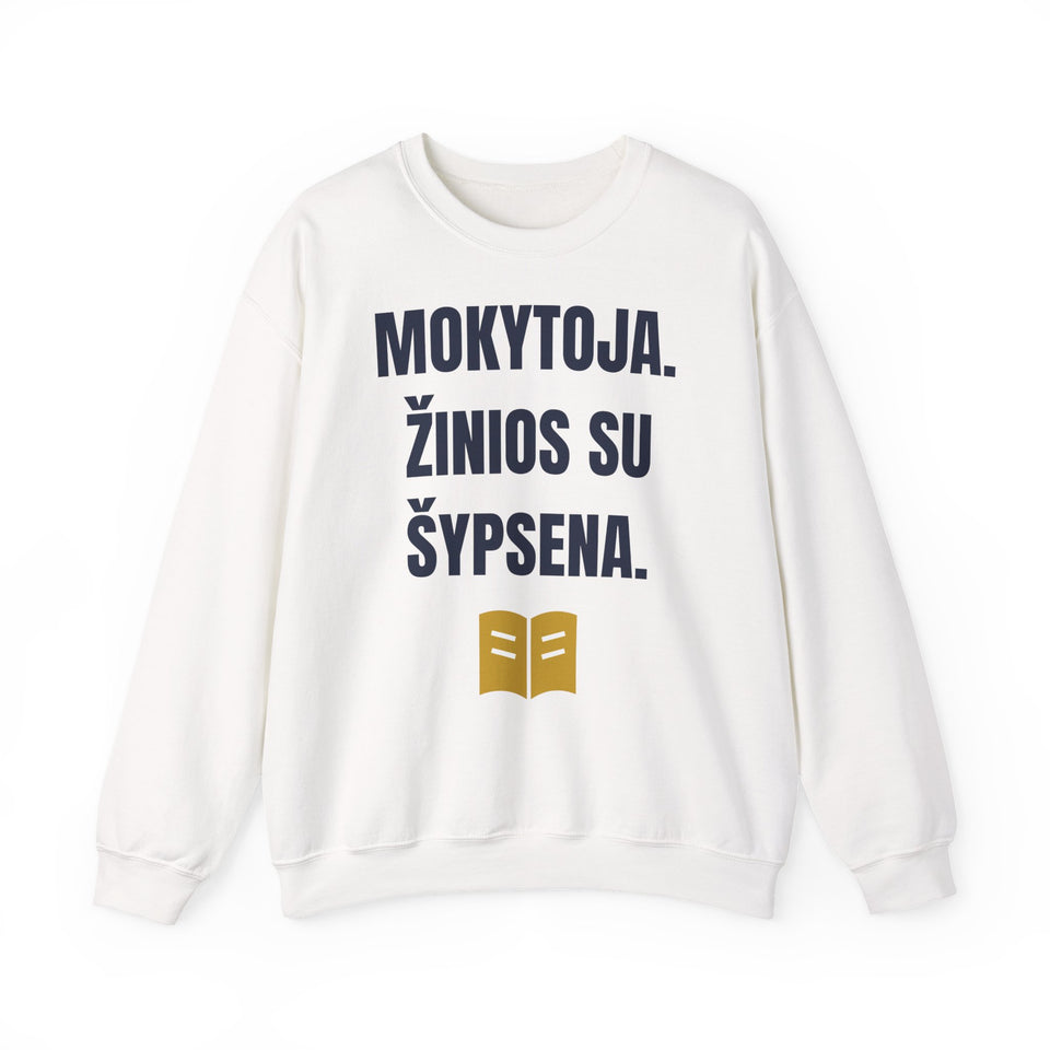 Mokytoja. Žinios su šypsena. — Džemperis, spauda priekyje