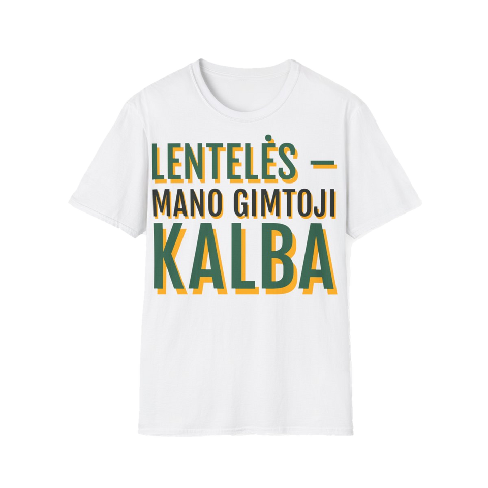 Marškinėliai „Lentelės – mano gimtoji kalba“ – balta