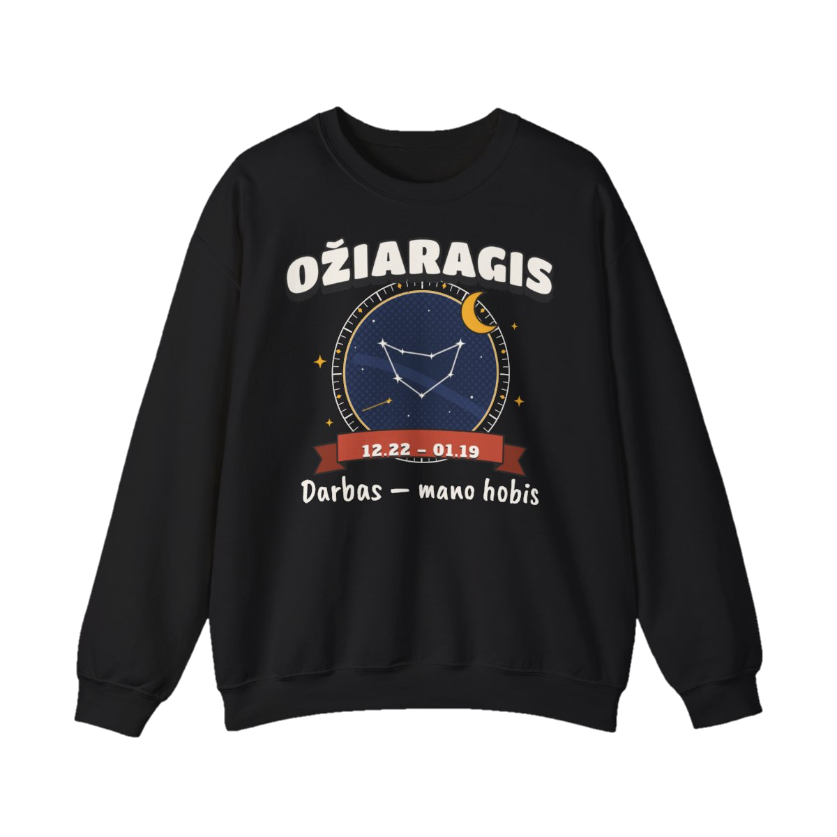 Džemperis „Ožiaragis: Darbas – mano hobis“ – juoda
