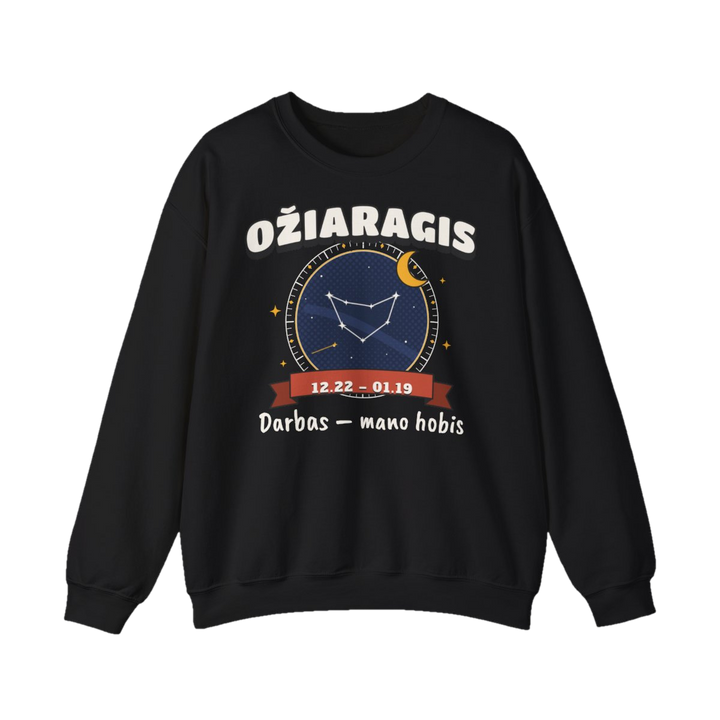 Džemperis „Ožiaragis: Darbas – mano hobis“ – juoda