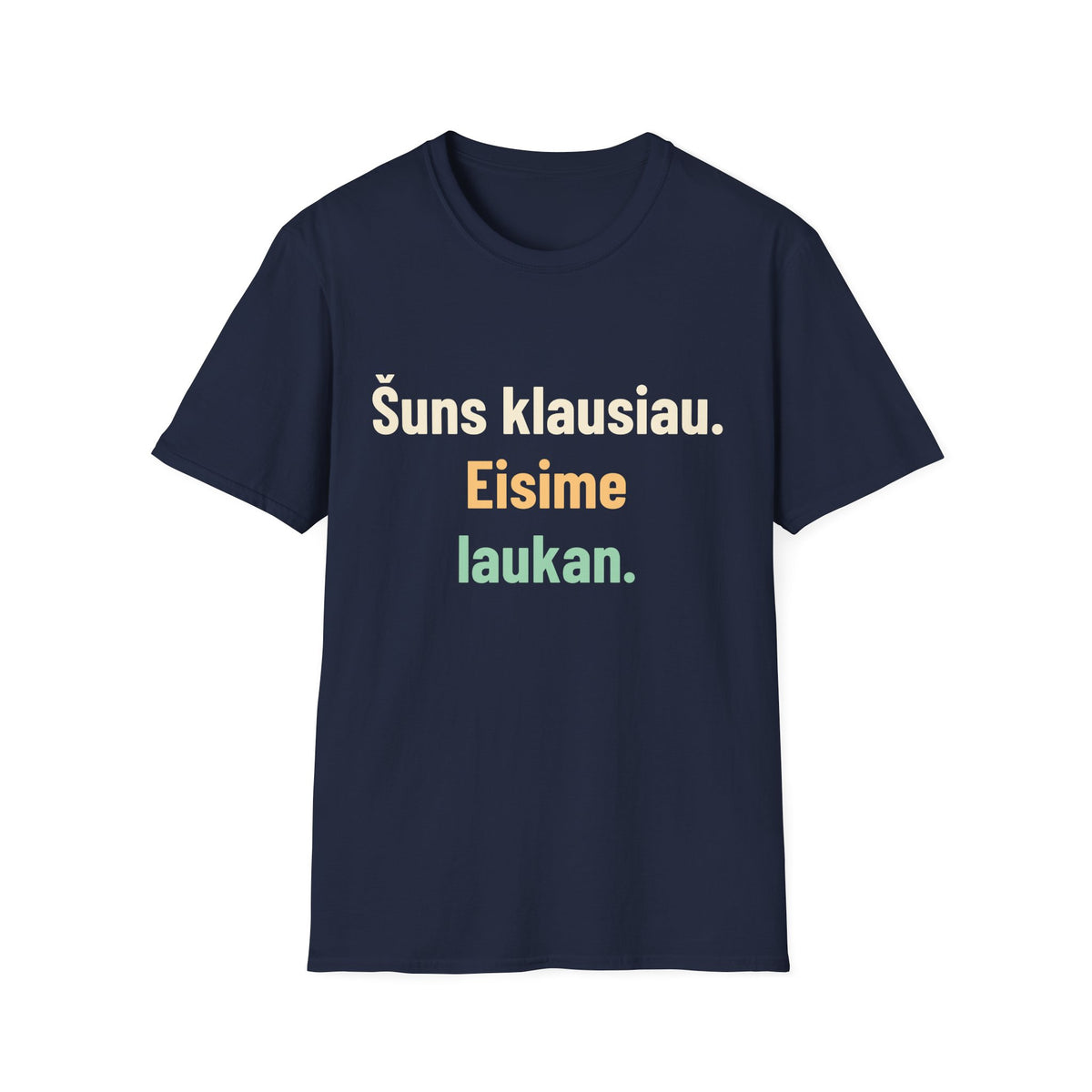 Šuns klausiau. Eisime laukan.