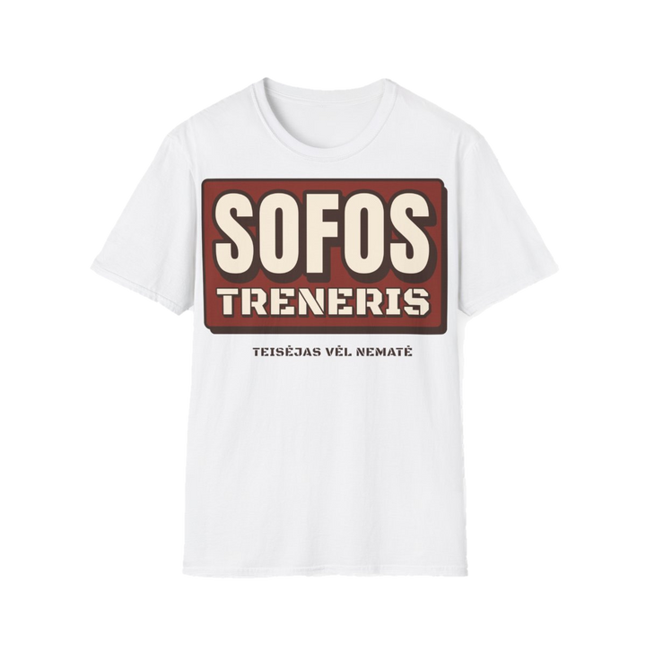 Marškinėliai „Sofos treneris. Teisėjas vėl nematė“ – balta