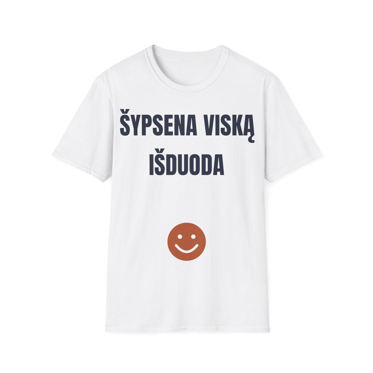 Šypsena viską išduoda — Marškinėliai, spaudos vaizdas