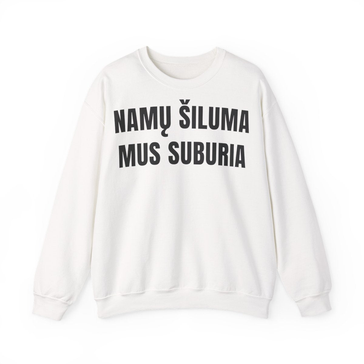 Džemperis „Namų šiluma mus suburia“ – balta
