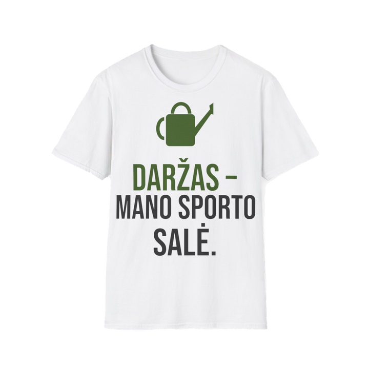 Marškinėliai „Daržas – mano sporto salė“ – balta