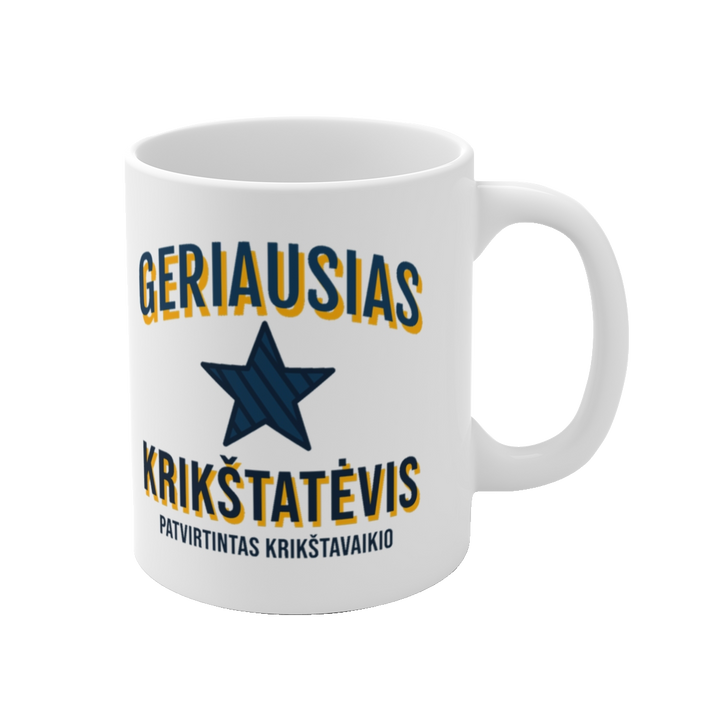 Puodelis „Geriausias krikštatėvis. Patvirtintas krikštavaikio“ – vaizdas 1
