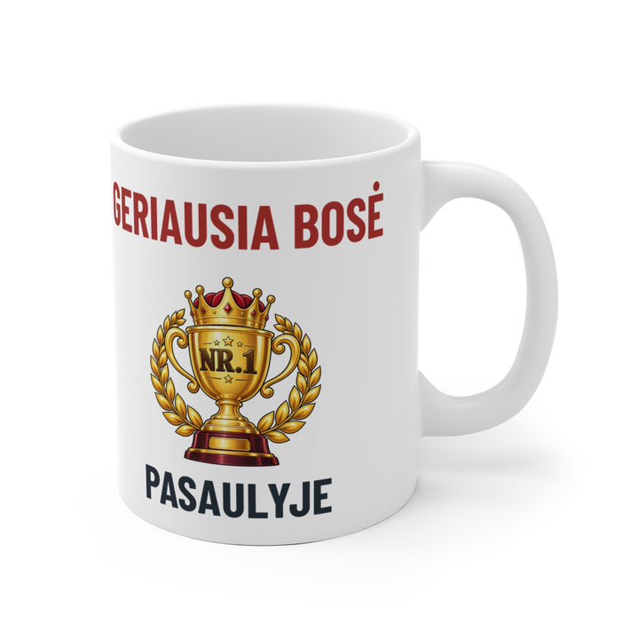 Puodelis „Geriausia bosė pasaulyje“ – Balta
