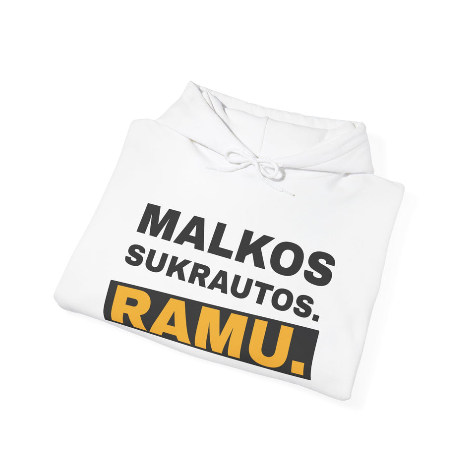 Malkos sukrautos. Ramu. – Malkos sukrautos. Ramu – džemperis su gobtuvu, kitas kampas