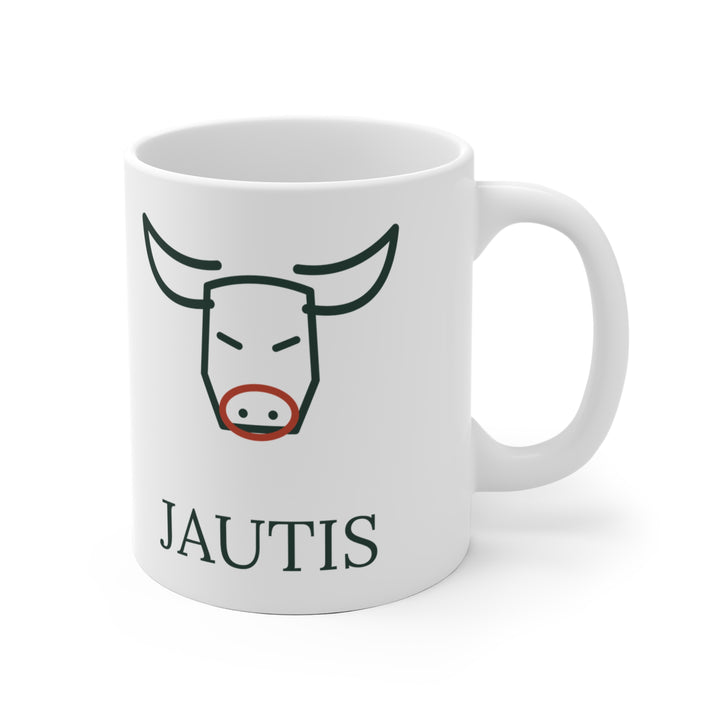 Keraminis puodelis „Jautis“ – dizainas iš dešinės, rankenėlė dešinėje