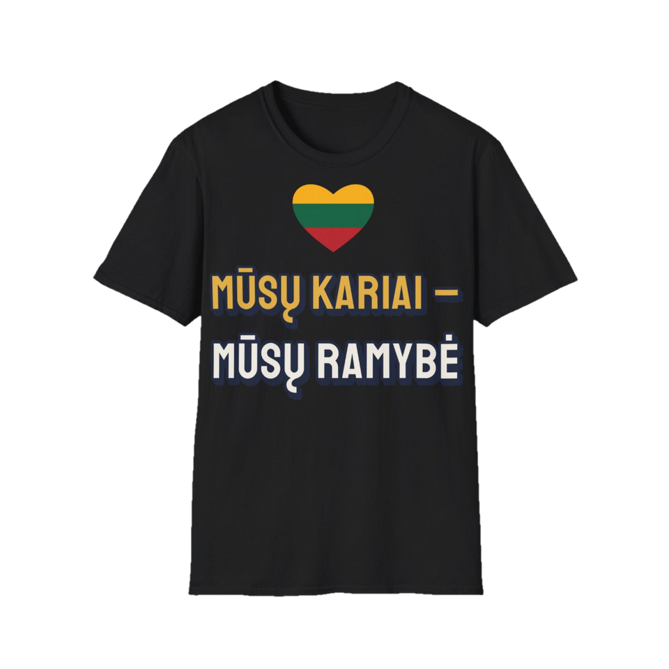 Marškinėliai „Mūsų kariai – mūsų ramybė“ – juoda