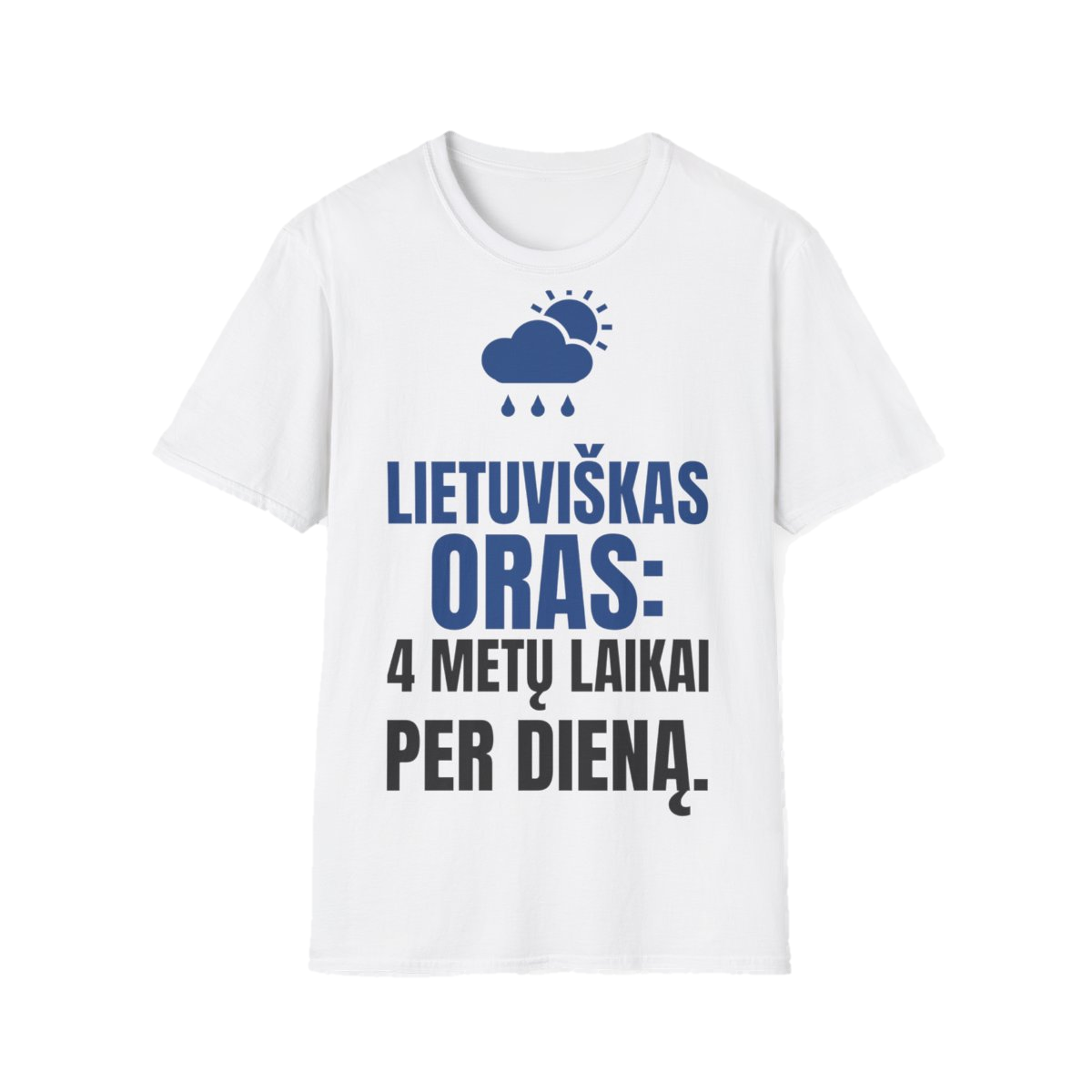 Marškinėliai „Lietuviškas oras: 4 metų laikai per dieną“ – balta