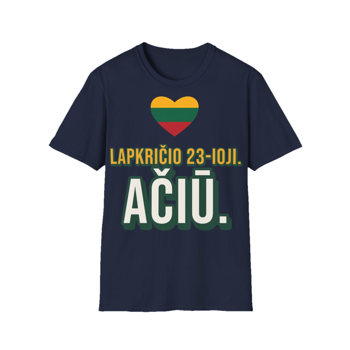 Marškinėliai „Lapkričio 23-ioji. Ačiū.“ – tamsiai mėlyna