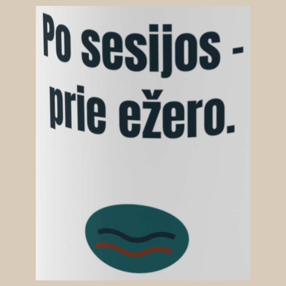 Po sesijos – prie ežero. – puodelis, spaudos vaizdas