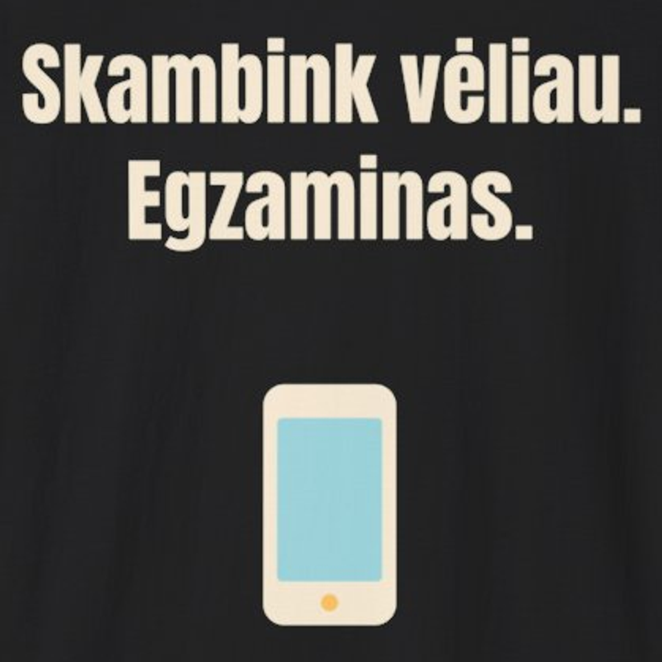 Skambink vėliau. Egzaminas. – marškinėliai, spaudos vaizdas