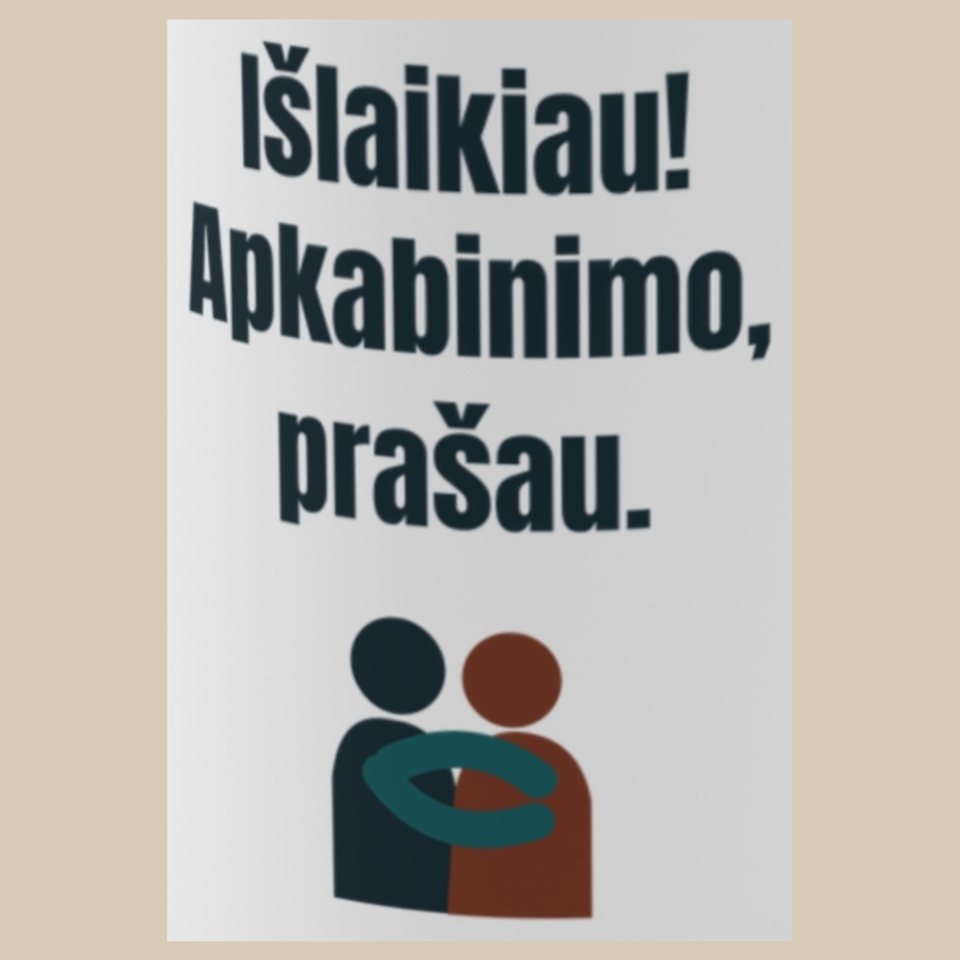 Išlaikiau! Apkabinimo, prašau. – puodelis, spaudos vaizdas