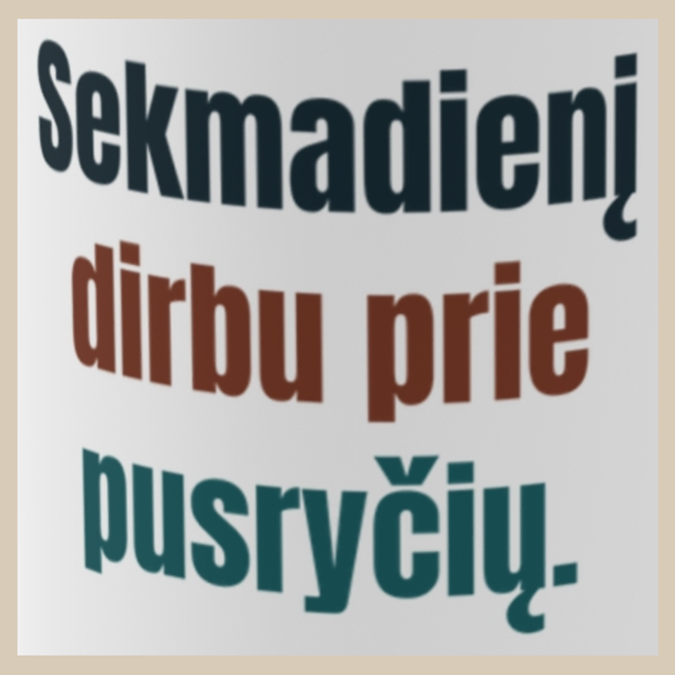 Sekmadienį dirbu prie pusryčių. – puodelis, spaudos vaizdas